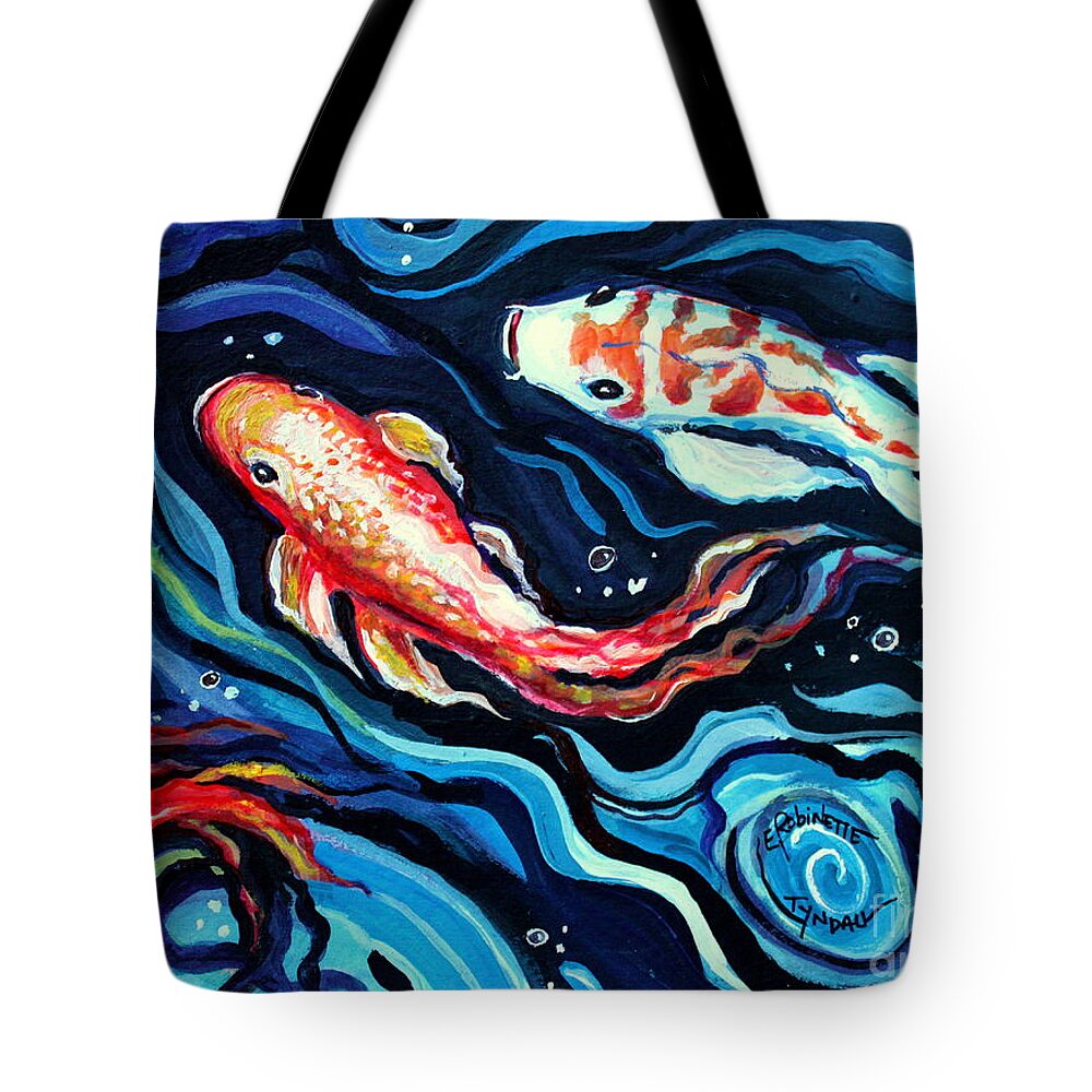 Koi Fish Tote Bag featuring the painting Koi Fish In Ribbons of Water II by Elizabeth Robinette Tyndall
