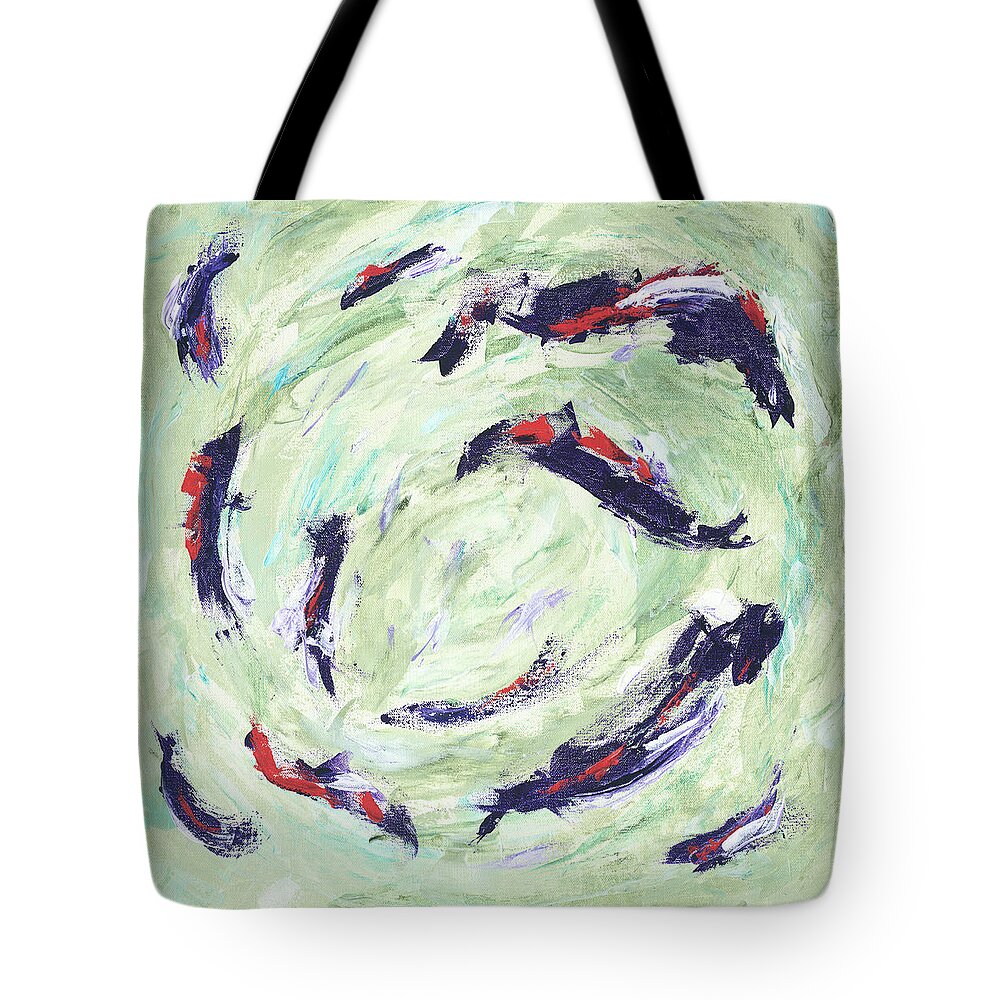 Abstract Tote Bag featuring the painting Koi Joy by Kathryn Riley Parker