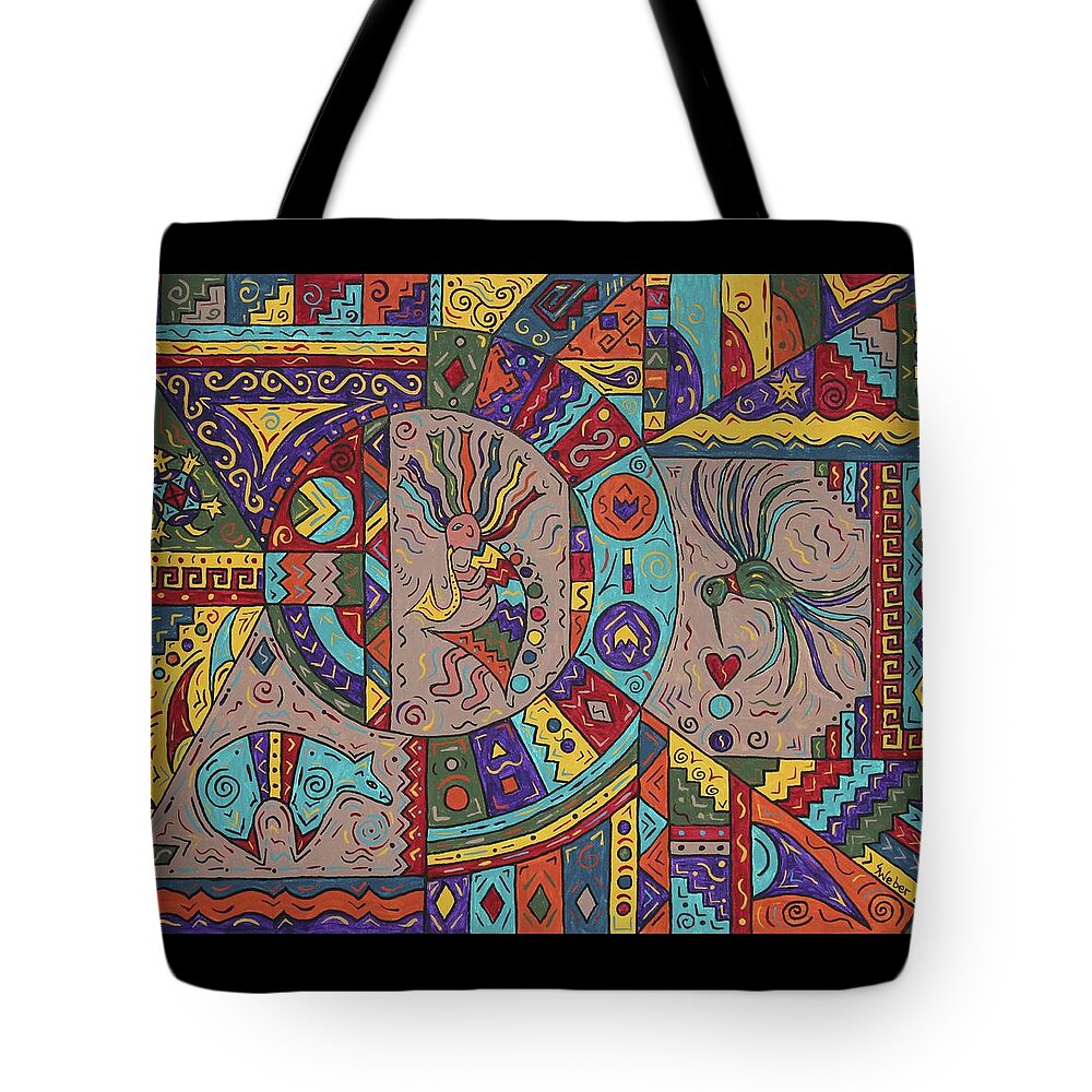 Cross Tote Bag featuring the painting Kokopelli Mandala by Susie WEBER