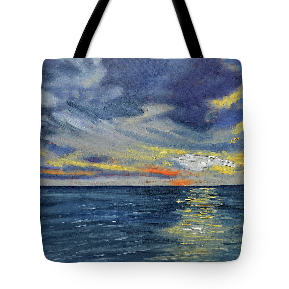 Sunset Over Ocean Tote Bag featuring the painting Kona Sunset by Thu Nguyen
