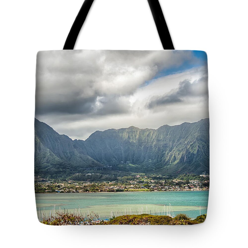 Hawaii Tote Bag featuring the photograph Ko'olau and H-3 in Color by Dan McManus