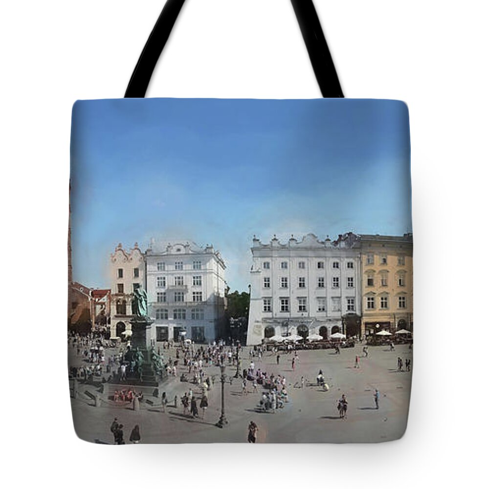 Panorama Tote Bag featuring the photograph Krakow, Town Square by Aleksander Rotner