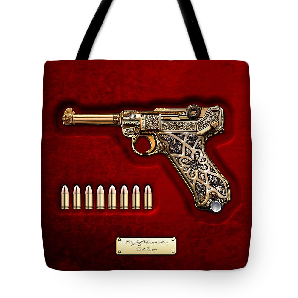 The Armory By Serge Averbukh Tote Bag featuring the photograph Krieghoff Presentation P.08 Luger by Serge Averbukh