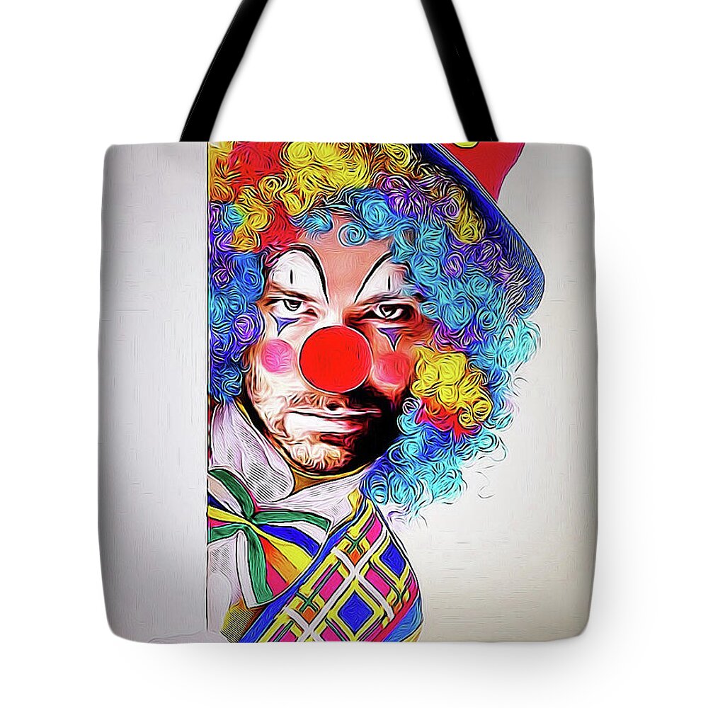Clown Tote Bag featuring the digital art Kristoff the Creepy Clown by Kathy Kelly