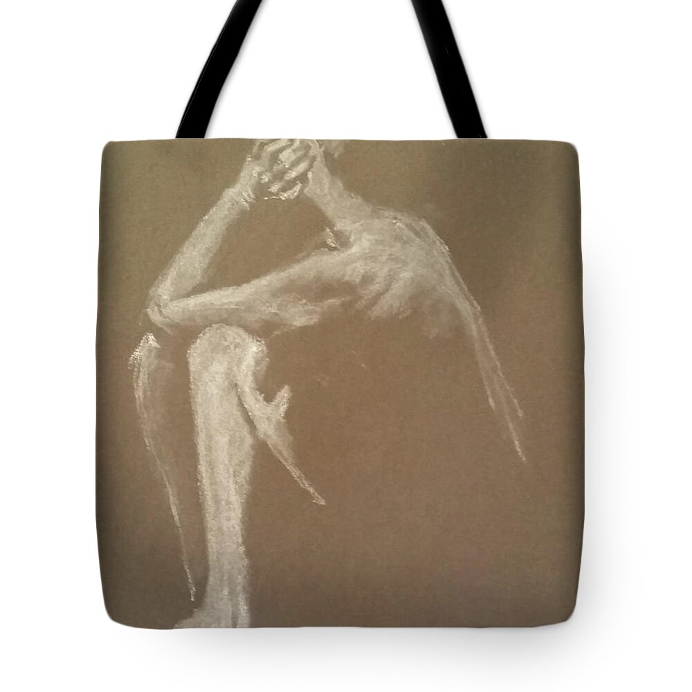 Figure Drawing Tote Bag featuring the drawing Kroki 2015 06 18_9 Figure Drawing White Chalk by Marica Ohlsson