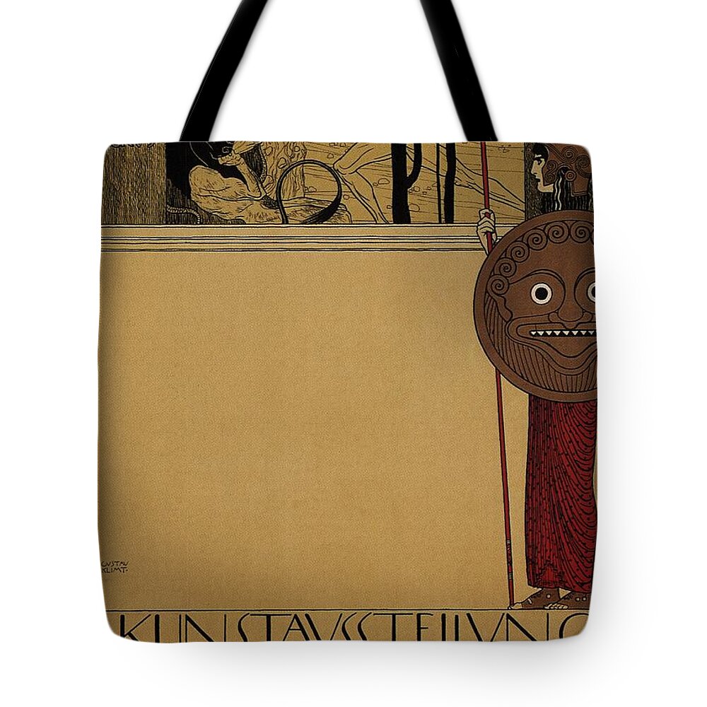 Exhibition Tote Bag featuring the mixed media kunstavsstellvng - Vienna Secession Exhibition - Retro travel Poster - Vintage Poster by Studio Grafiikka