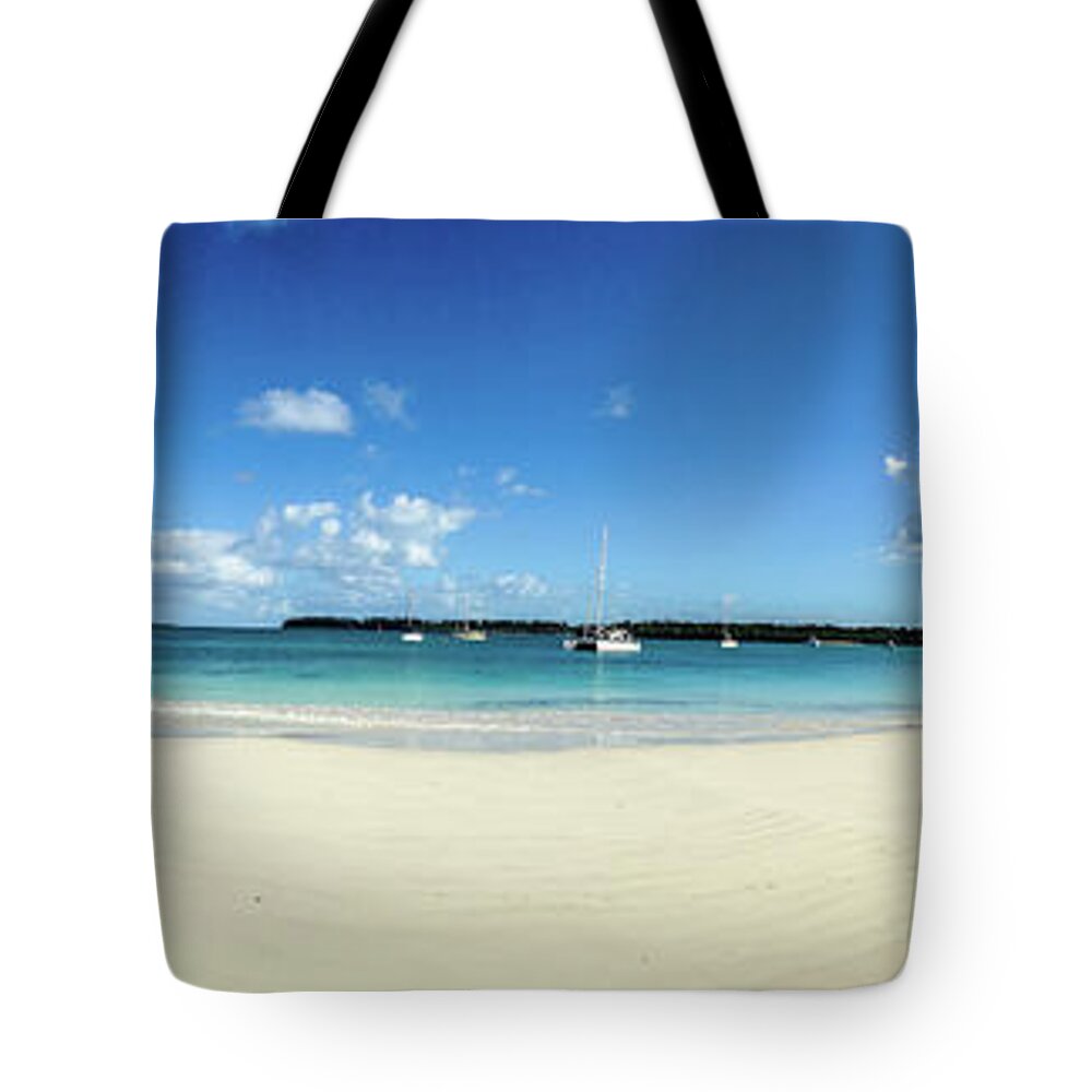 Panorama Tote Bag featuring the photograph Kuto Bay morning pano by Dorothy Darden