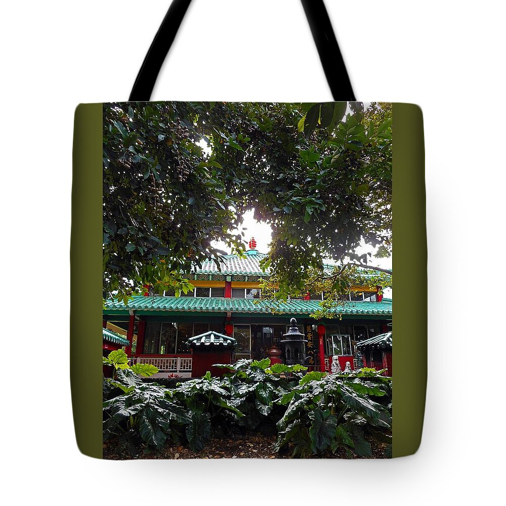 Honolulu Tote Bag featuring the photograph Kwon Yin Temple 4 by Ron Kandt