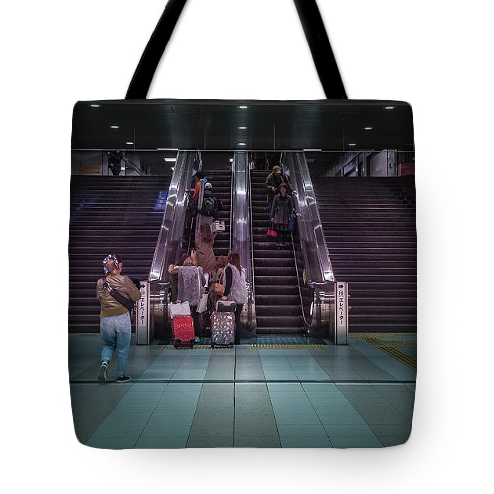 Escalator Tote Bag featuring the photograph Kyoto Metro Escalator, Japan by Perry Rodriguez