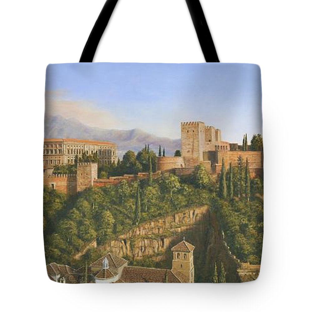 Landscape Tote Bag featuring the painting La Alhambra Granada Spain by Richard Harpum