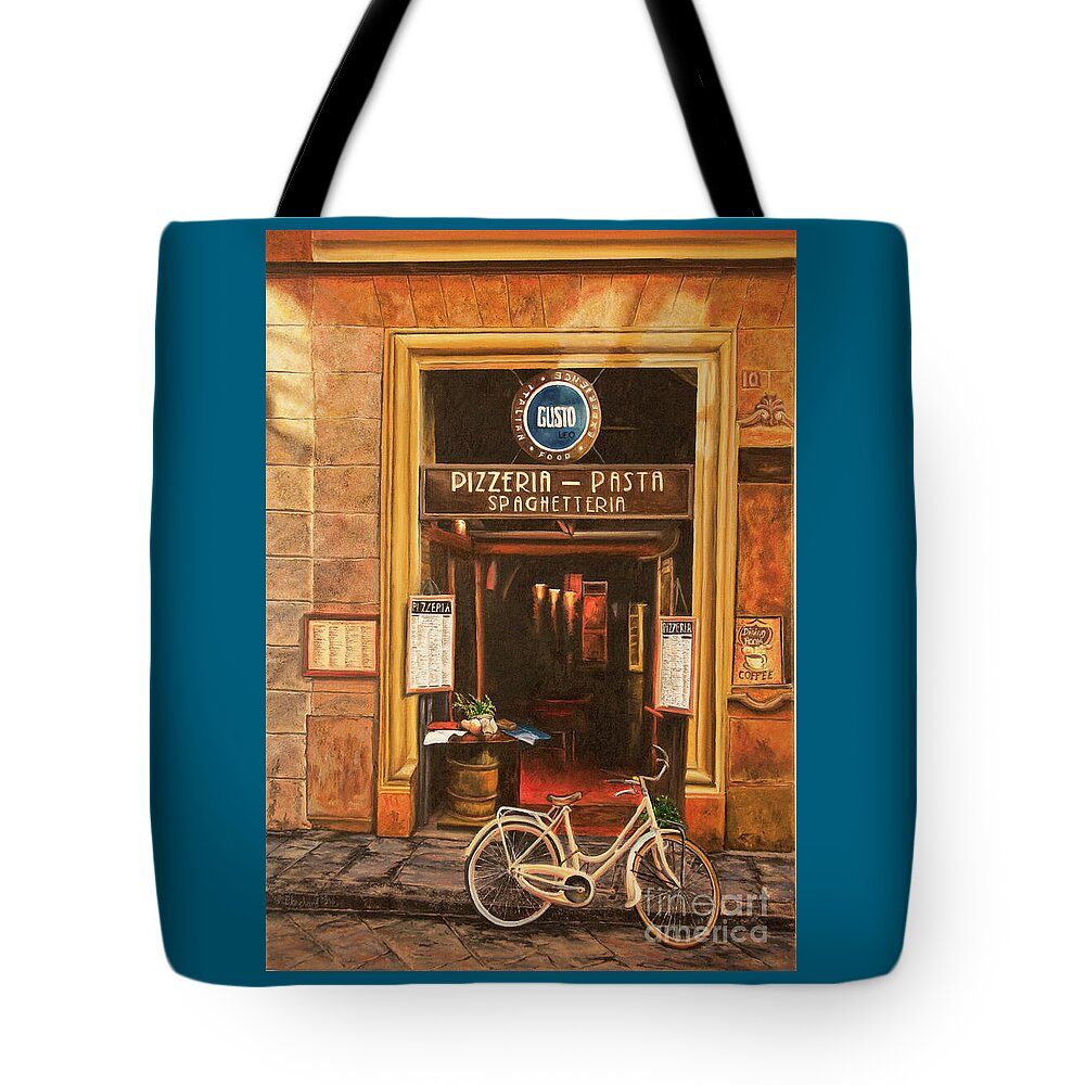Italian Cafe Painting Tote Bag featuring the painting La Bicicletta by Charlotte Blanchard