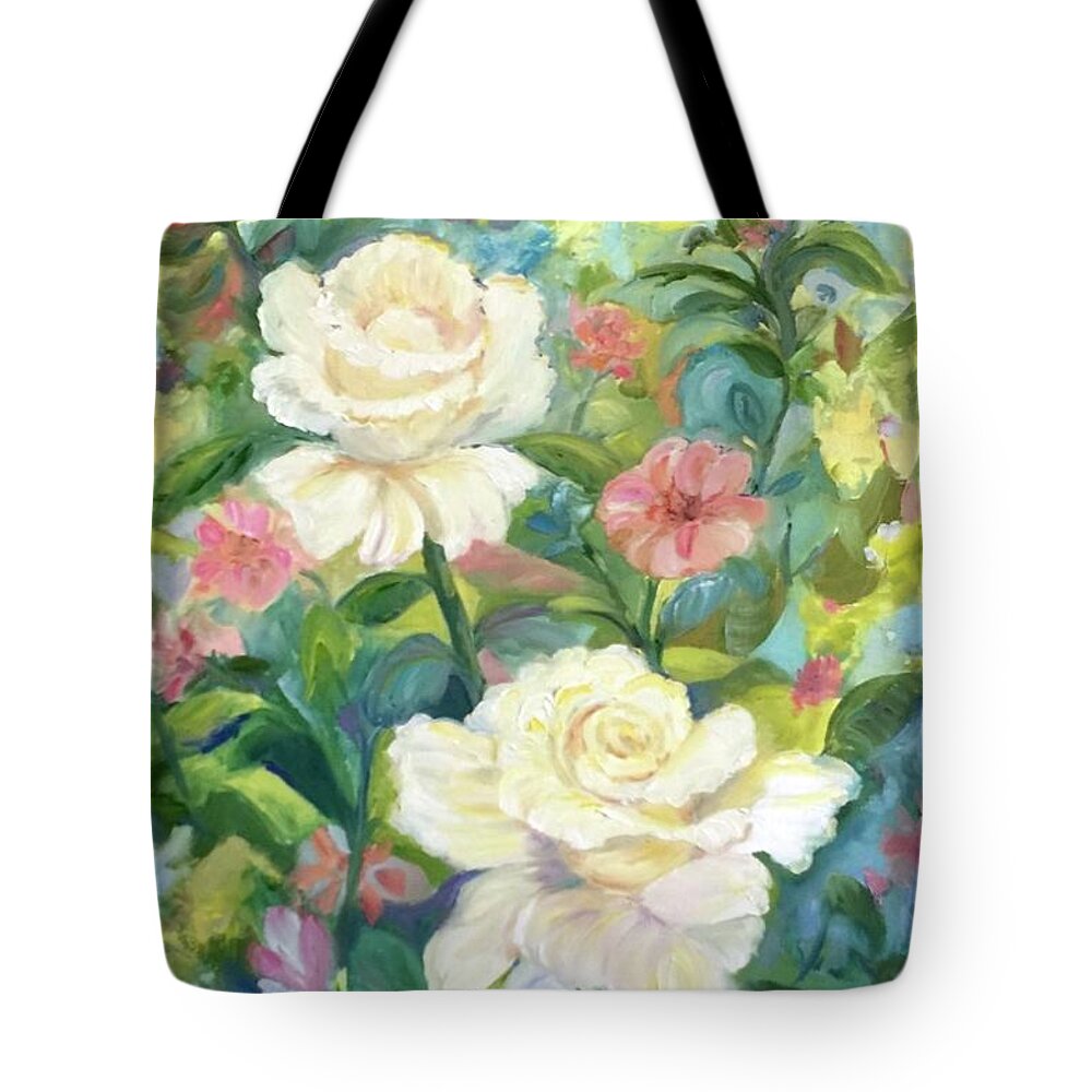 Roses Tote Bag featuring the painting La Jolla Garden by Patsy Walton