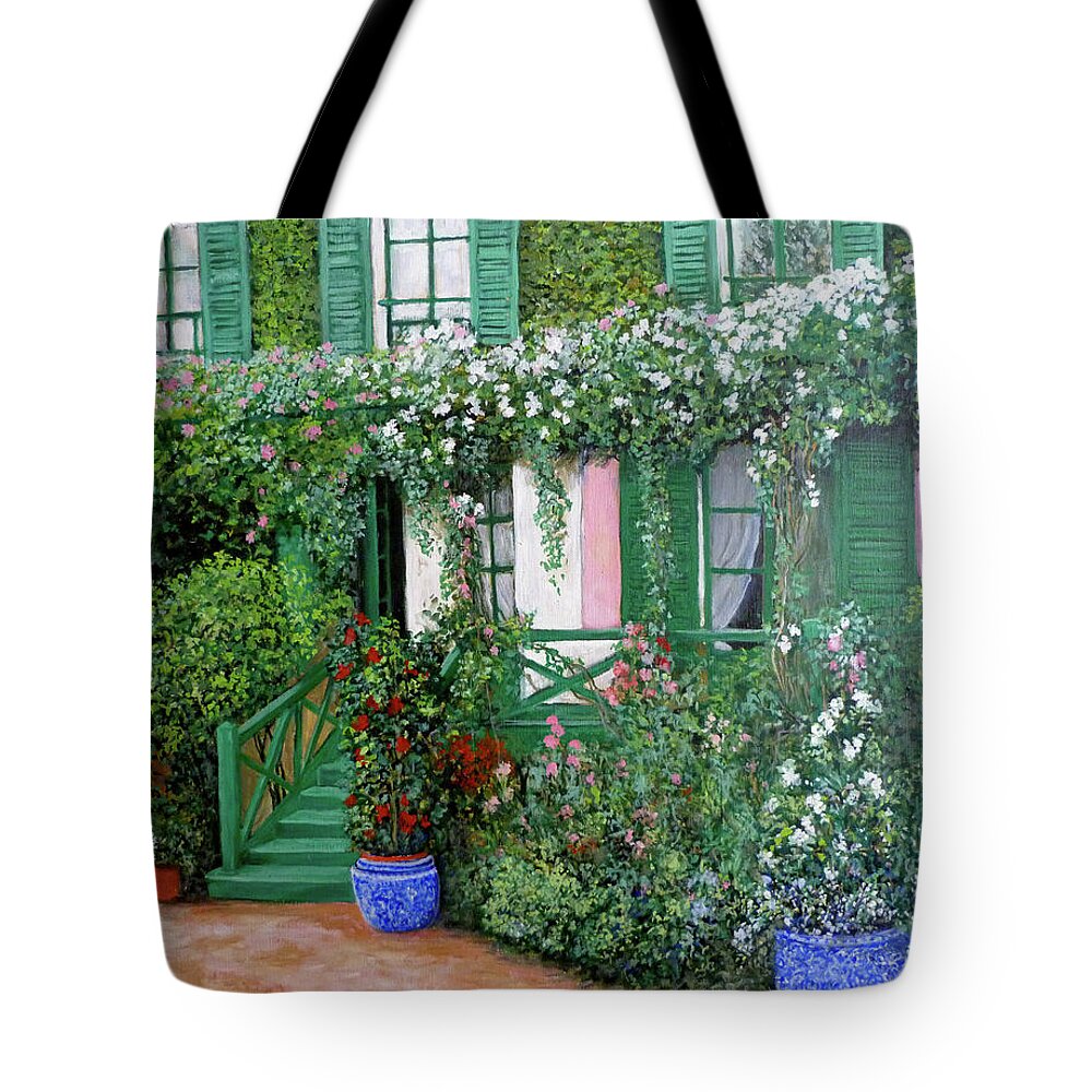 Monet Tote Bag featuring the painting La Maison de Claude Monet by Tom Roderick