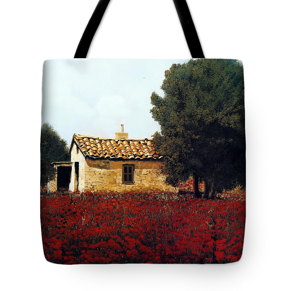 Tuscany Tote Bag featuring the painting La Masseria Tra I Papaveri by Guido Borelli