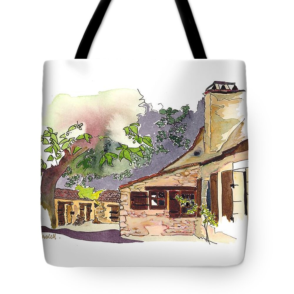 French Farmhouses Tote Bag featuring the painting La Mayne de Gaye, Ste Alvere, Dordogne by Joan Cordell