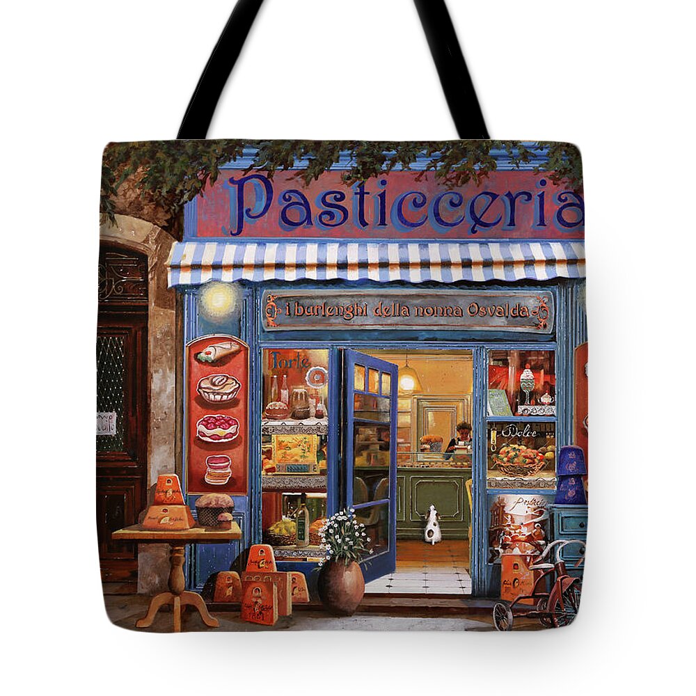 Front Shop Tote Bag featuring the painting La Pasticceria Dei Burlenghi by Guido Borelli