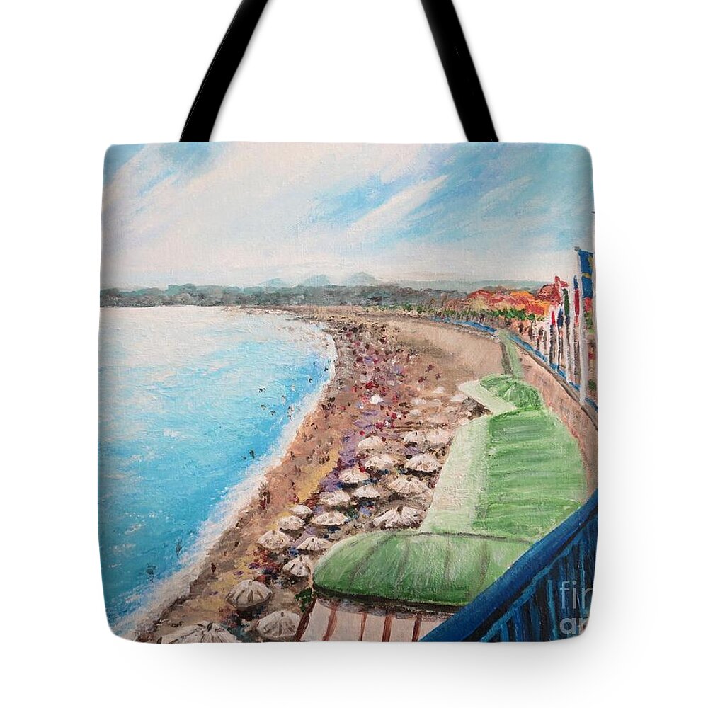 France Tote Bag featuring the painting La Plage et Promenade des Anglais, Nice, France by C E Dill