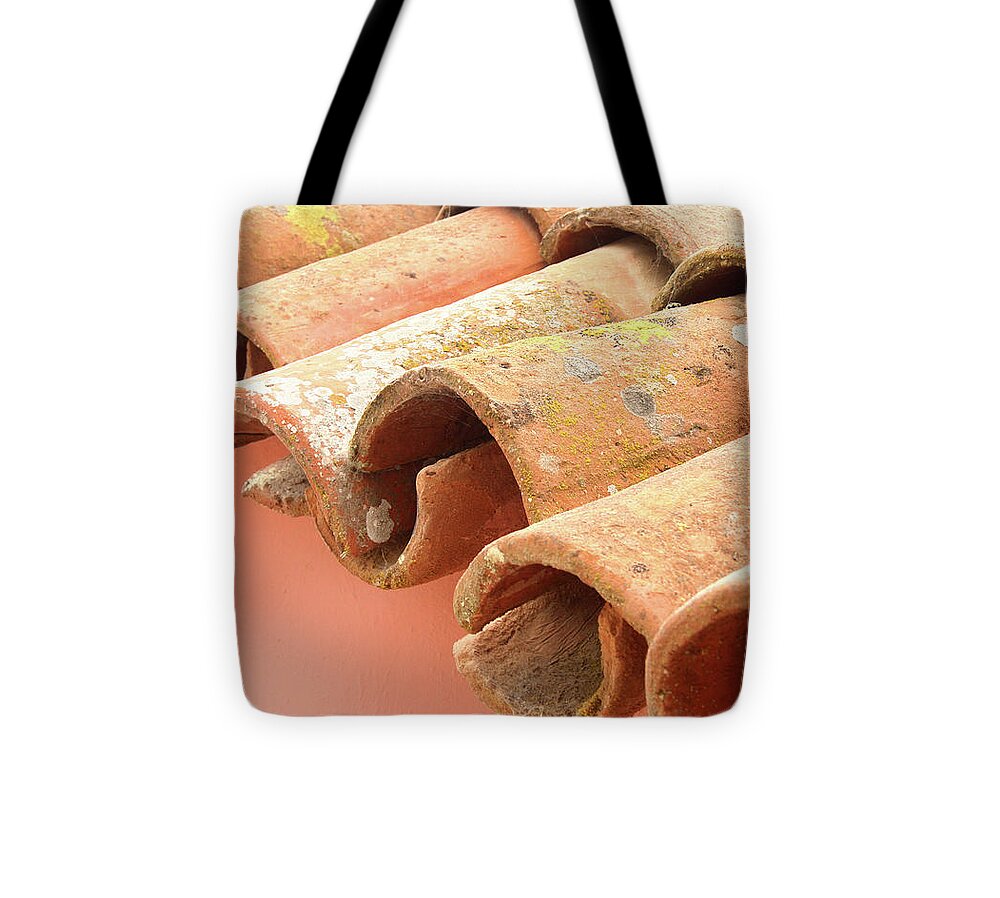 La Purisima Mission Tote Bag featuring the photograph La Purisima Mission Roof Tiles by Art Block Collections