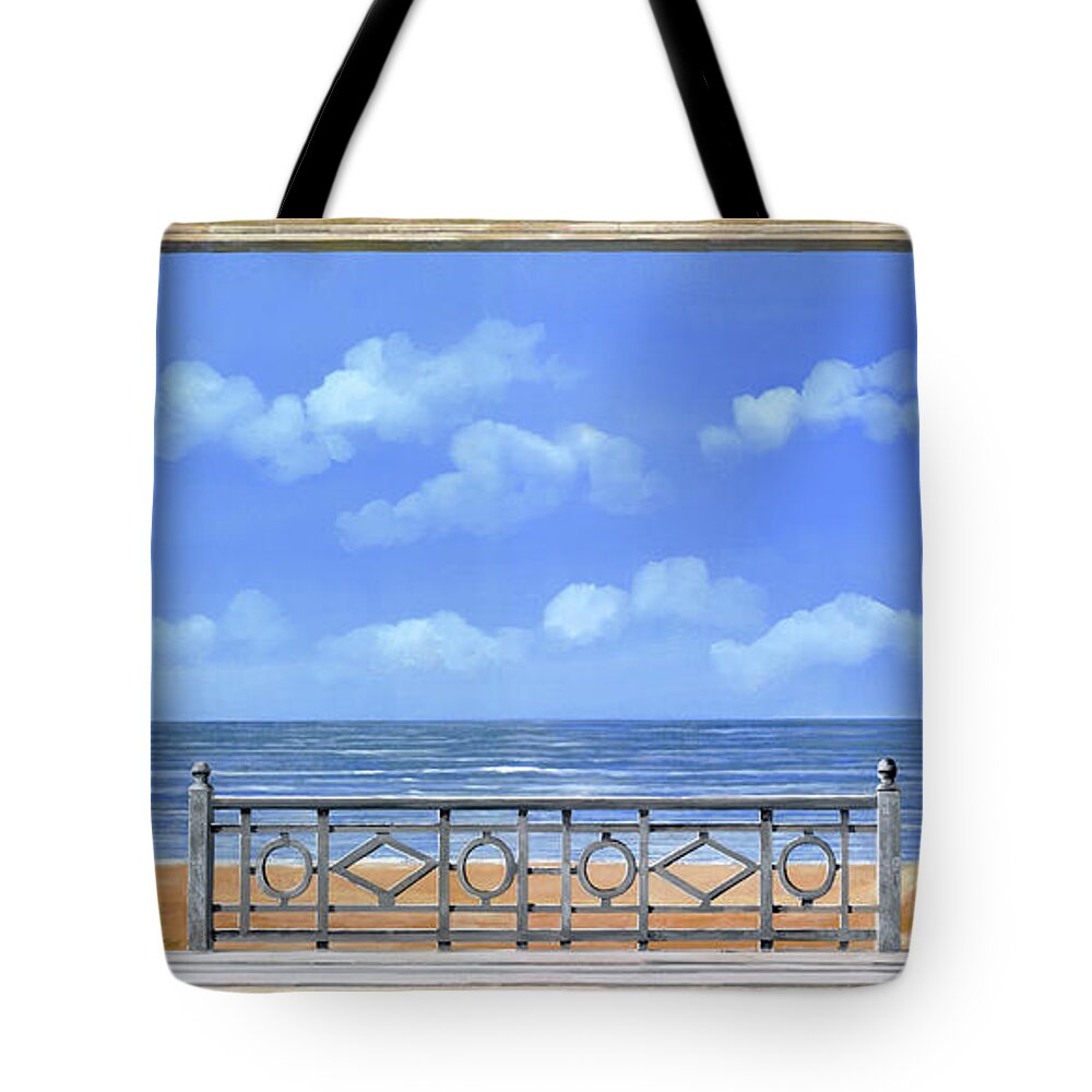 Beach Tote Bag featuring the painting La Spiaggia Sotto Le Nuvole by Guido Borelli