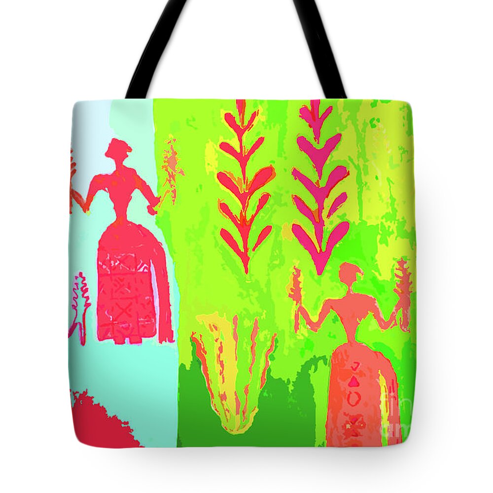 Bright Colors Tote Bag featuring the mixed media Ladies of the Corn by Beth Saffer