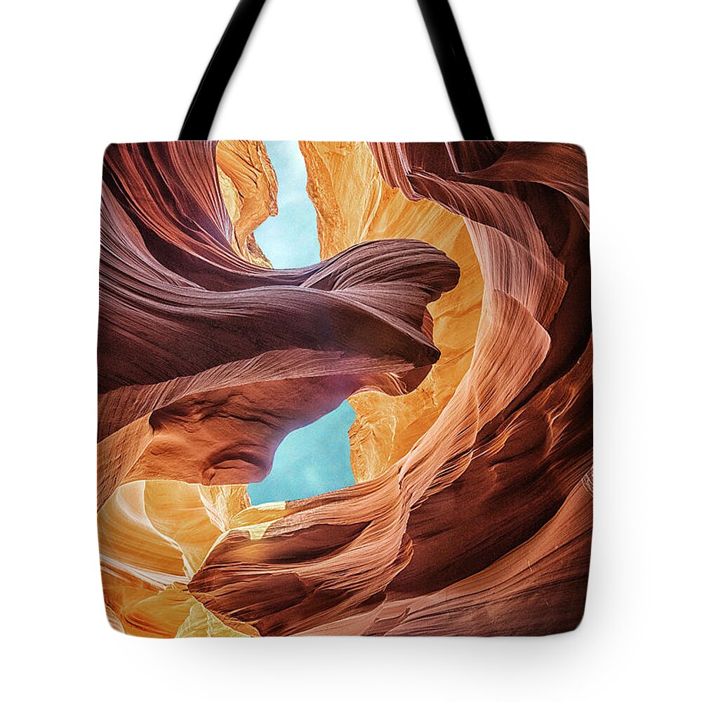 Antelope Canyon Tote Bag featuring the photograph Lady and the Eagle by Robert Fawcett