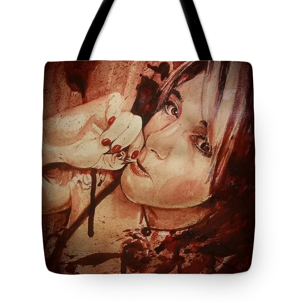  Tote Bag featuring the painting Lady And The Joint by Ryan Almighty