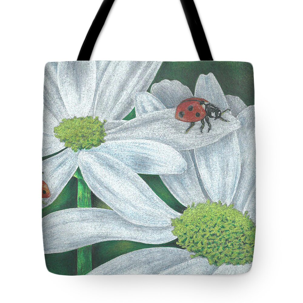 Lady Bugs Tote Bag featuring the drawing Lady Bugs by Troy Levesque