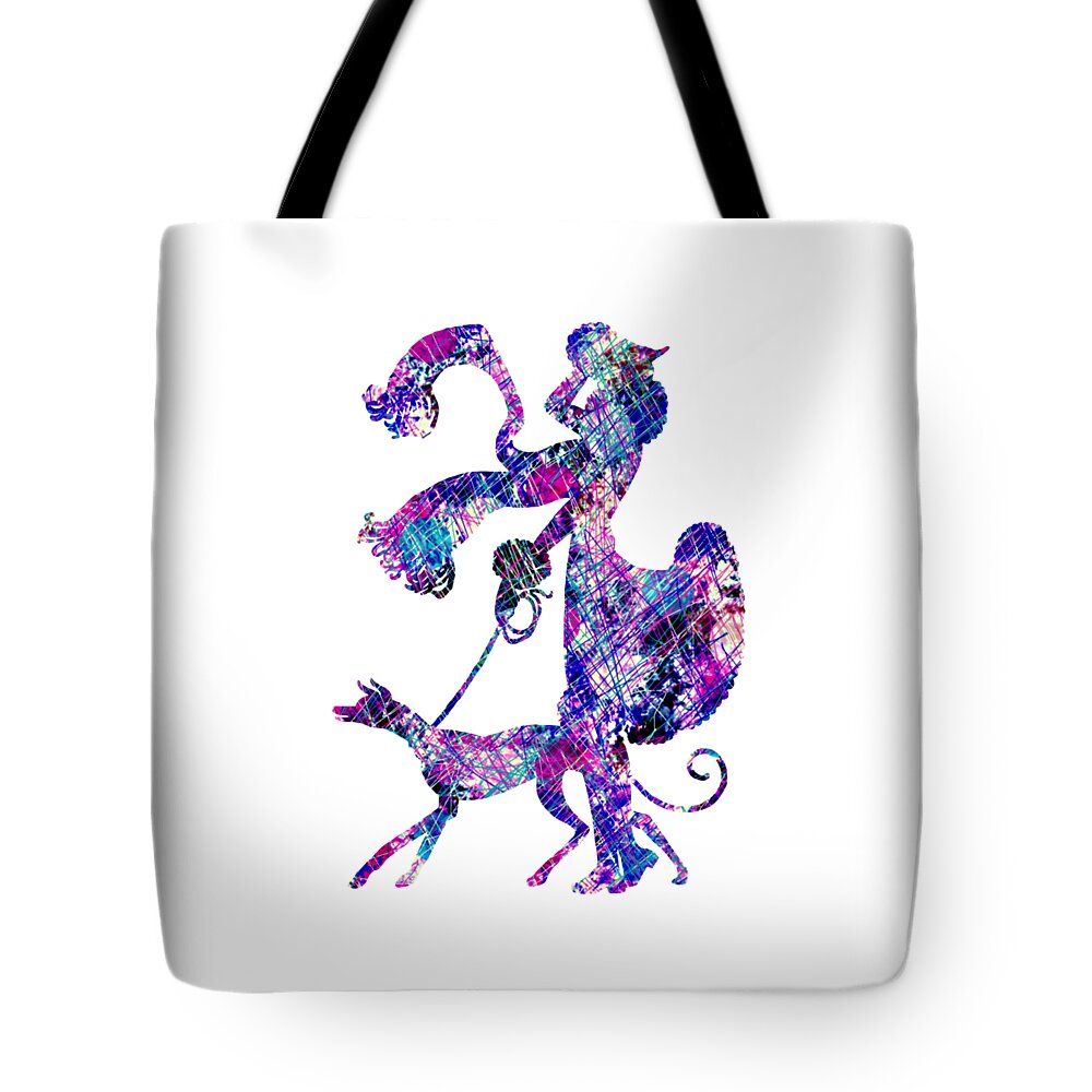 Lady Tote Bag featuring the digital art Lady Dog Walker Splashes Transparent Background by Barbara St Jean