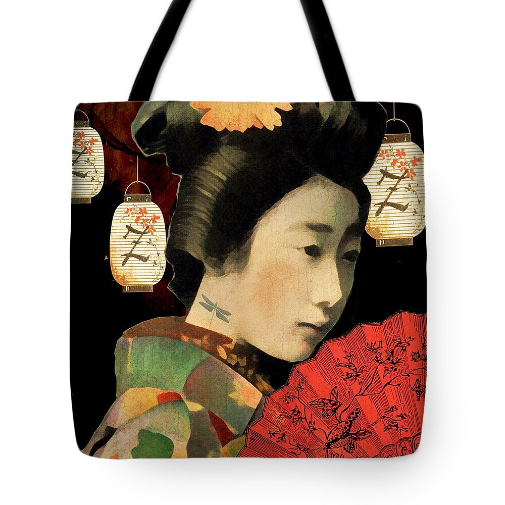 Geisha Tote Bag featuring the digital art Lady Dragonfly by Lisa Noneman