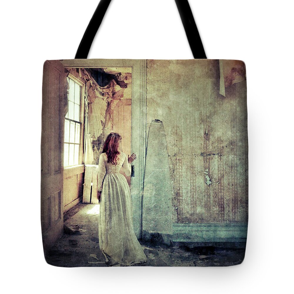 Room Tote Bag featuring the photograph Lady in an Old Abandoned House by Jill Battaglia