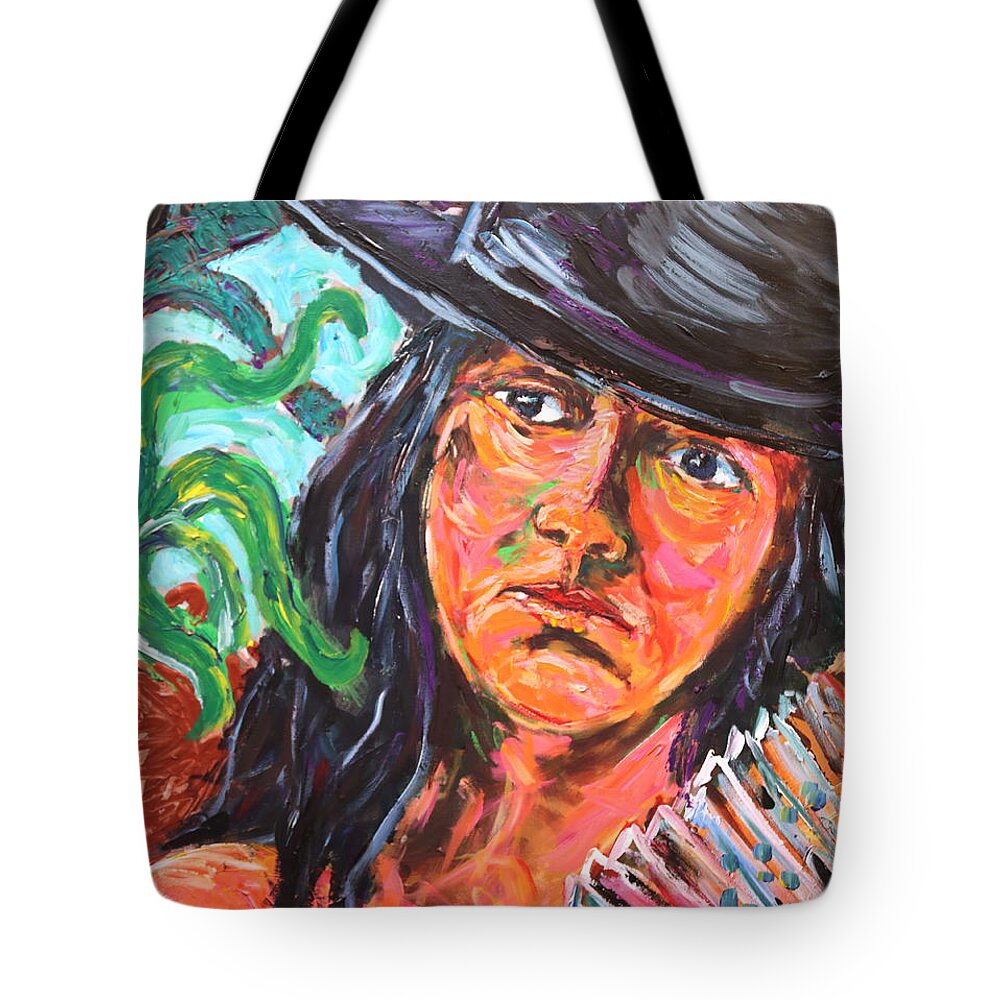 Portrait Tote Bag featuring the painting Lady in black hat by Madeleine Shulman