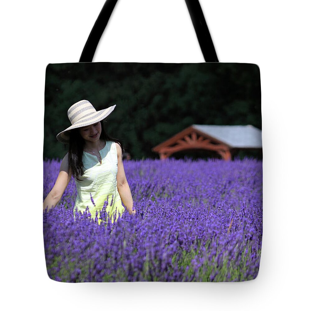 Lady In Lavender Tote Bag featuring the photograph Lady in Lavender by Julia Gavin