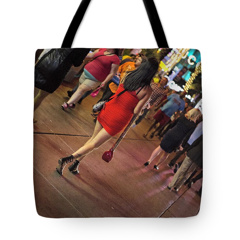 Las Vegas Tote Bag featuring the photograph Lady in Red by Deborah Penland