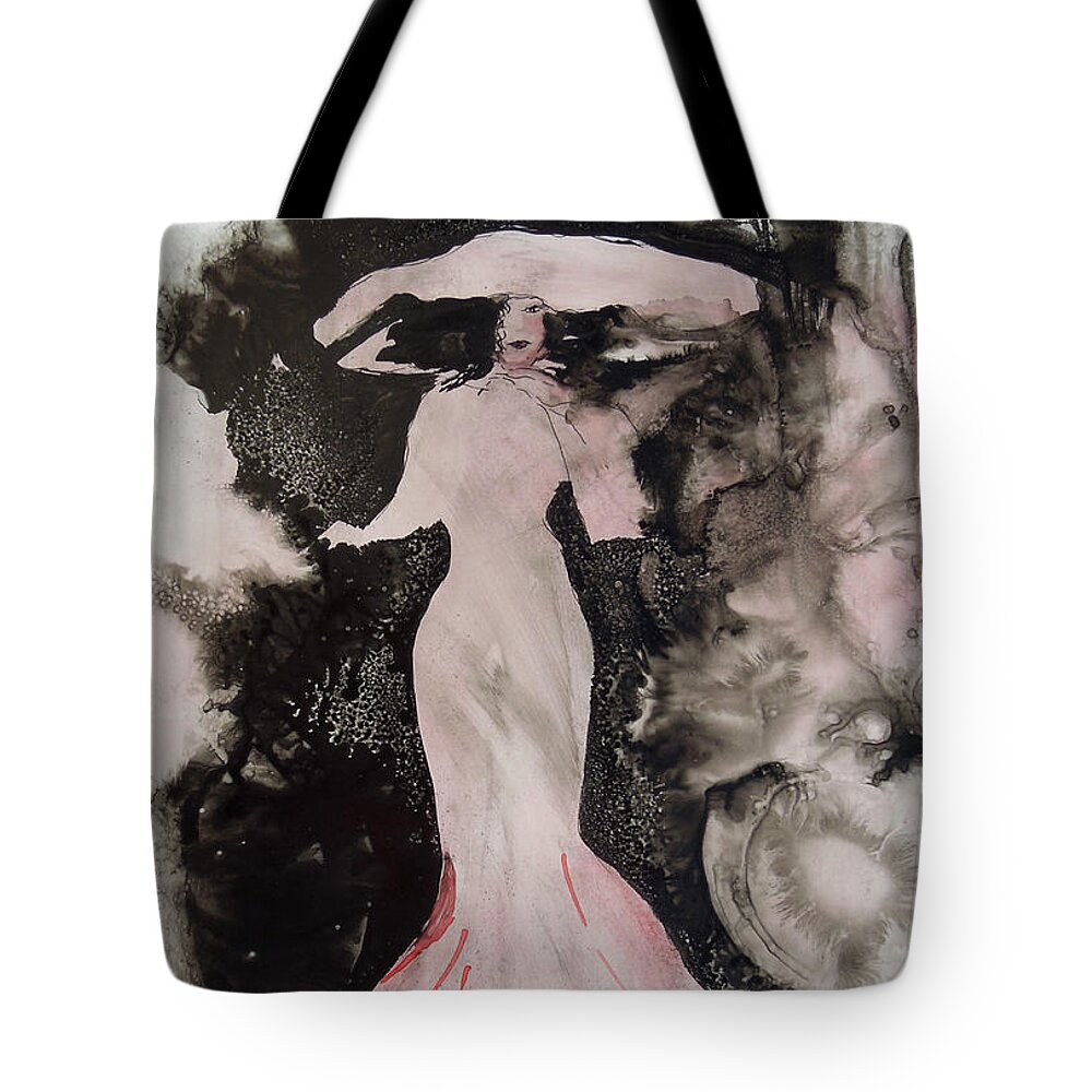 Lady Tote Bag featuring the painting Lady in the Pink Hat by Mary Haley-Rocks