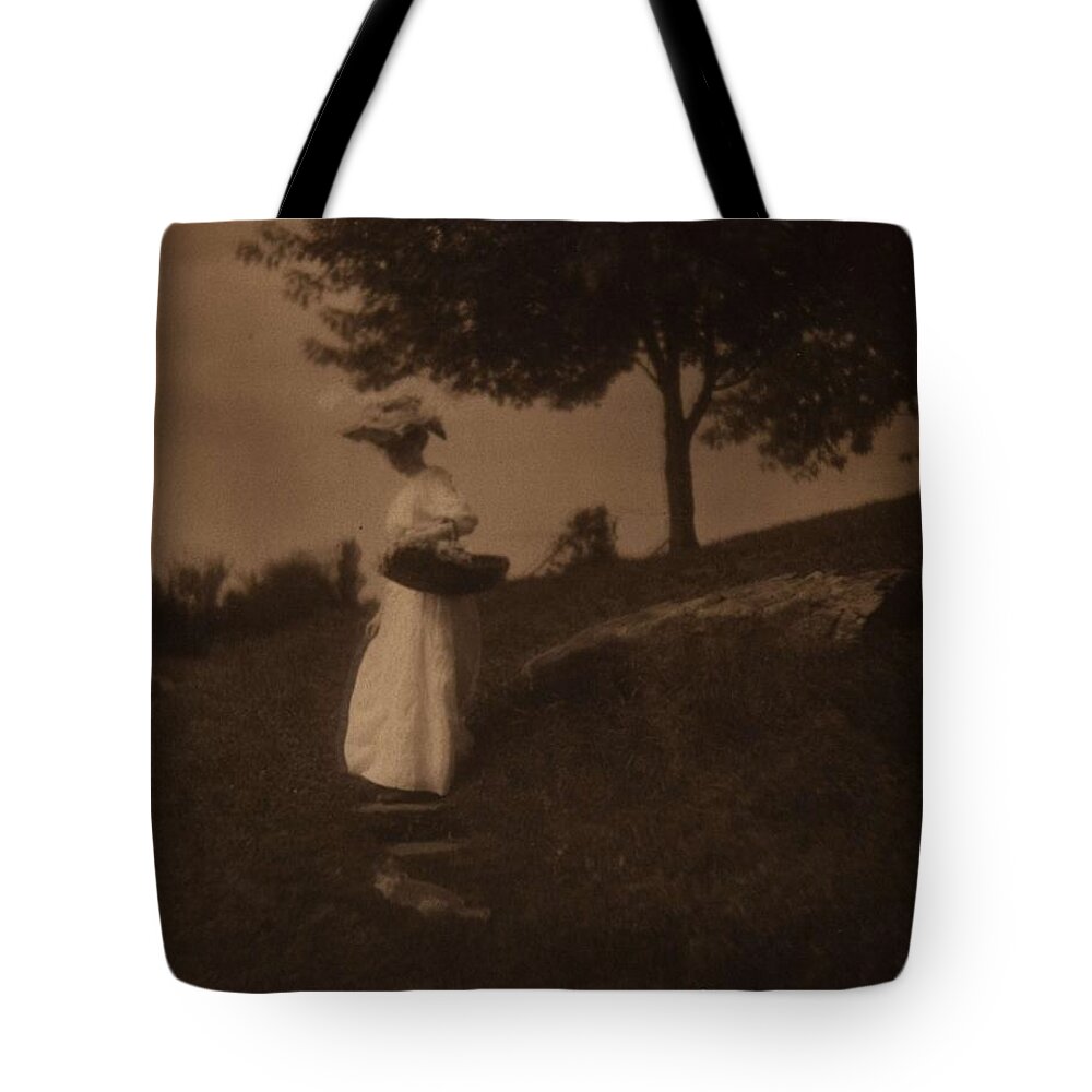 Girl Tote Bag featuring the painting Lady in White , Dwight A. Davis , American, 1852 - 1944 by Celestial Images