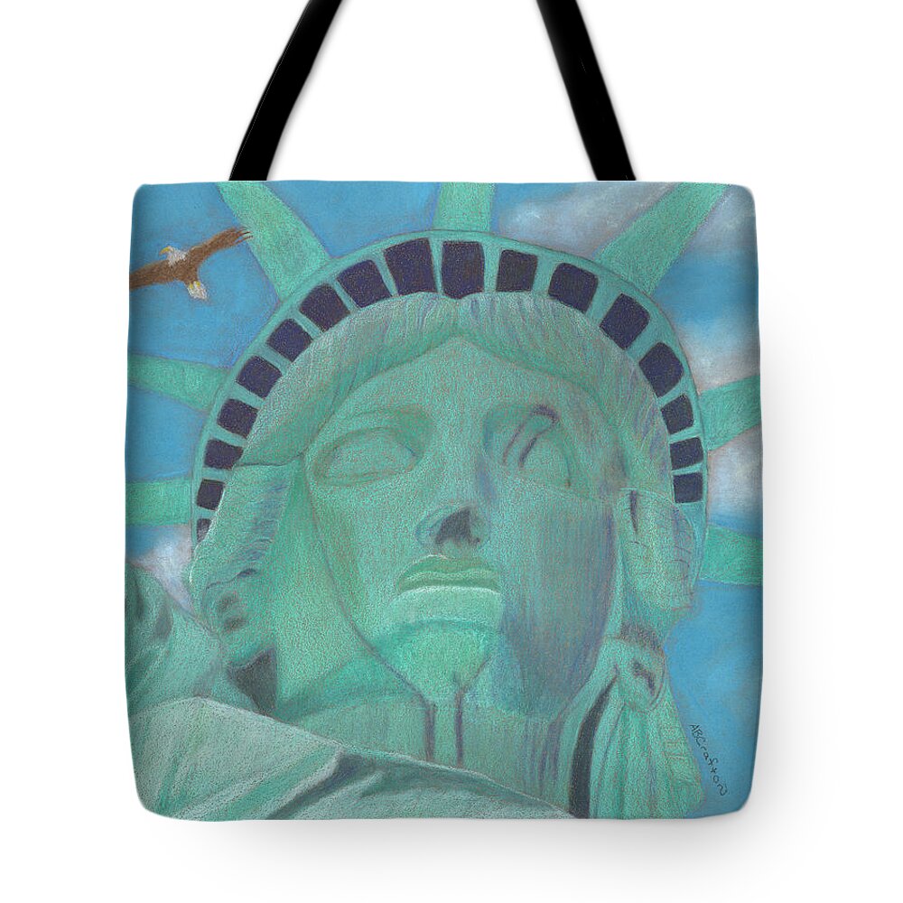 Statue Of Liberty Tote Bag featuring the painting Lady Liberty by Arlene Crafton