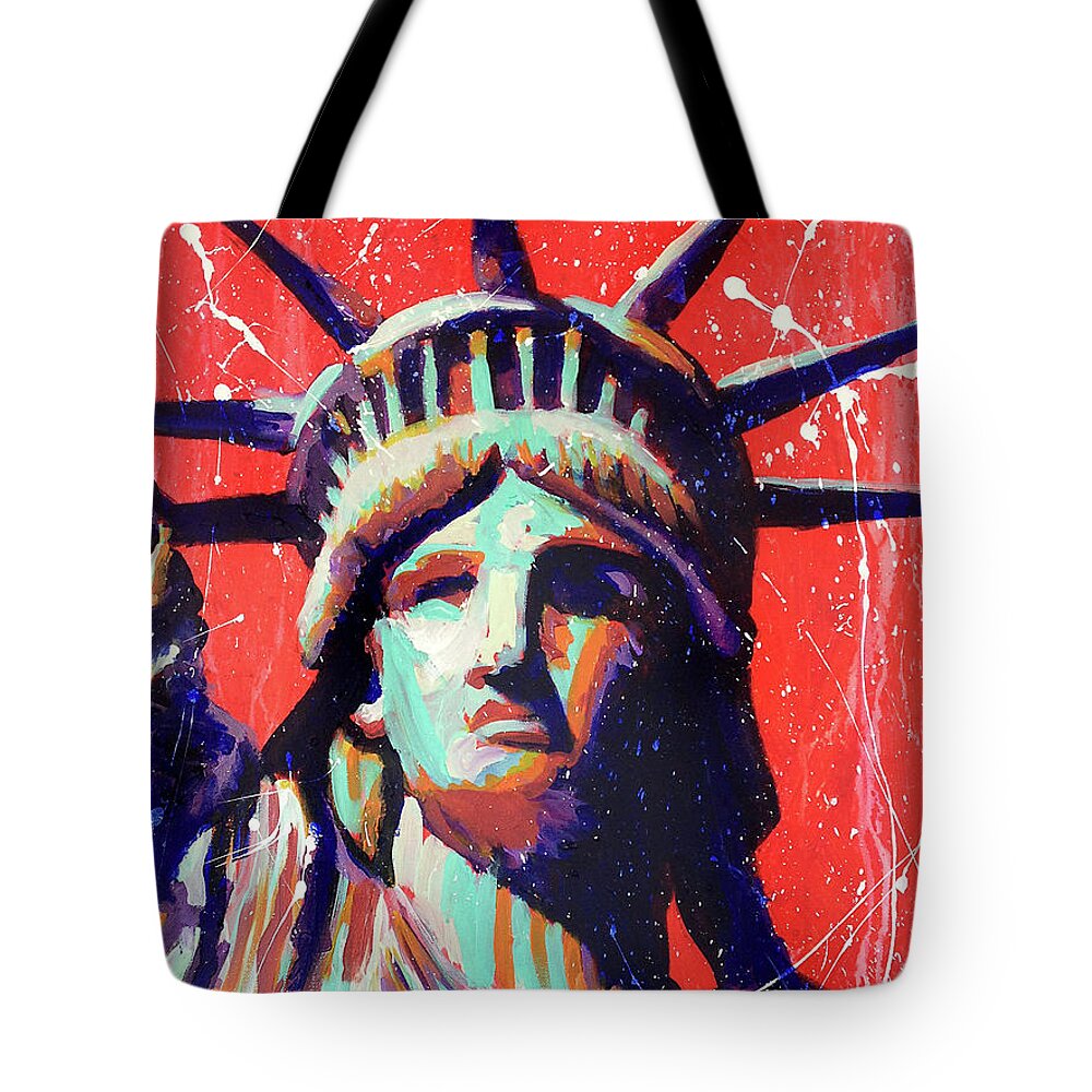 Statue Of Liberty Tote Bag featuring the painting Lady Liberty by Steve Gamba