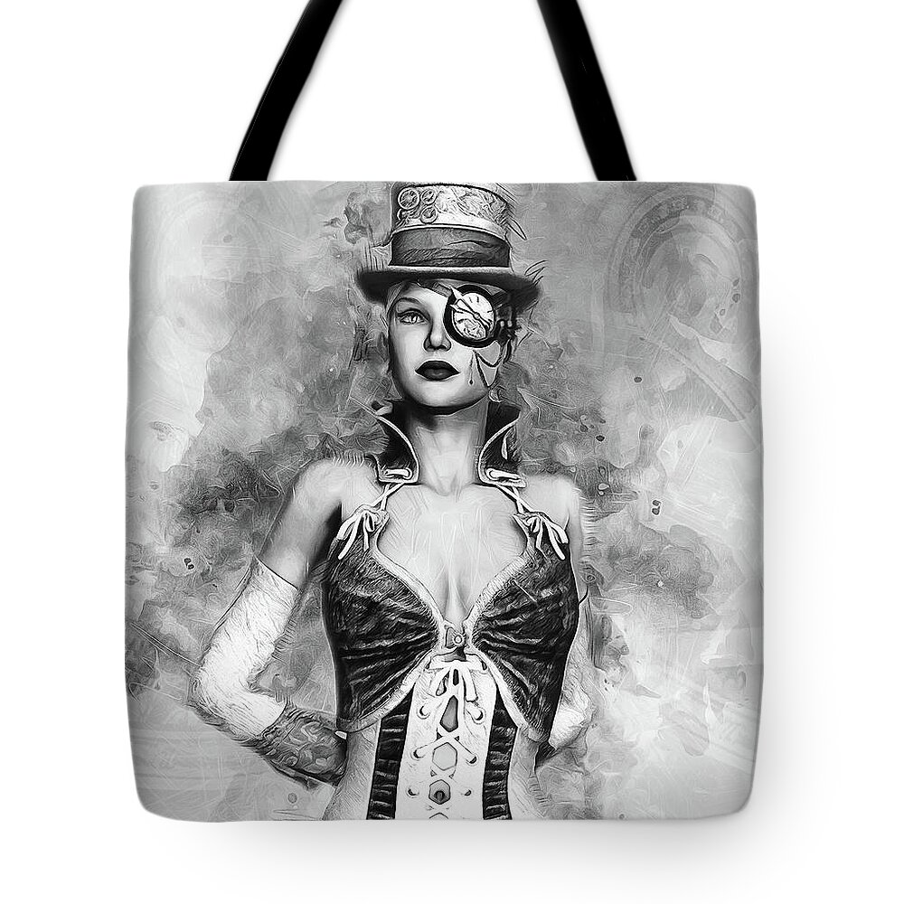 Steam Punk Tote Bag featuring the digital art Lady Steampunk by Ian Mitchell
