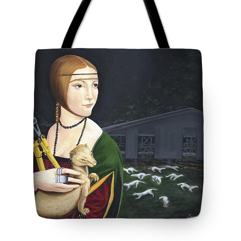 Animal Liberation Tote Bag featuring the painting Lady with a Liberated Ermine by Twyla Francois