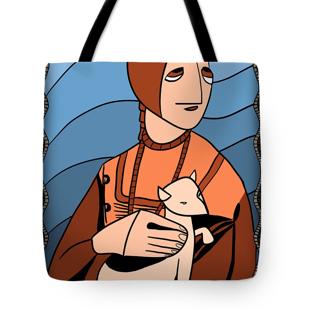 Lady Tote Bag featuring the digital art Lady with an Ermine by Piotr by Piotr Dulski