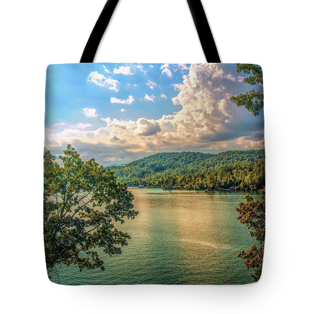 Lake Burton; Rabun County; Georgia; Lake; Trees; Clouds Tote Bag featuring the photograph Lake Burton by Mick Burkey
