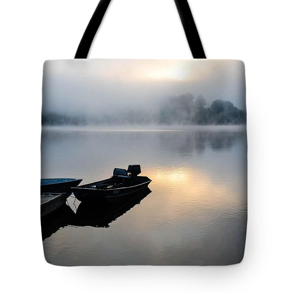 Sunrise Tote Bag featuring the photograph Lake Calm by Chuck Brown