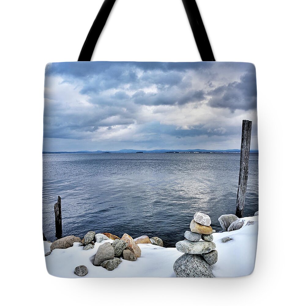 lake Champlain Tote Bag featuring the photograph Lake Champlain during WInter by Brendan Reals