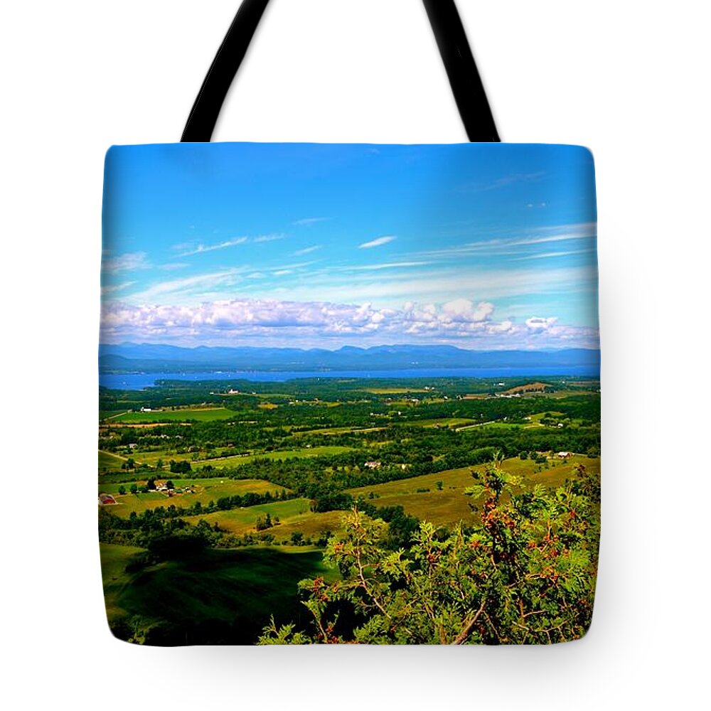  Tote Bag featuring the photograph Lake Champlain View from Mt. Phillo by Monika Salvan