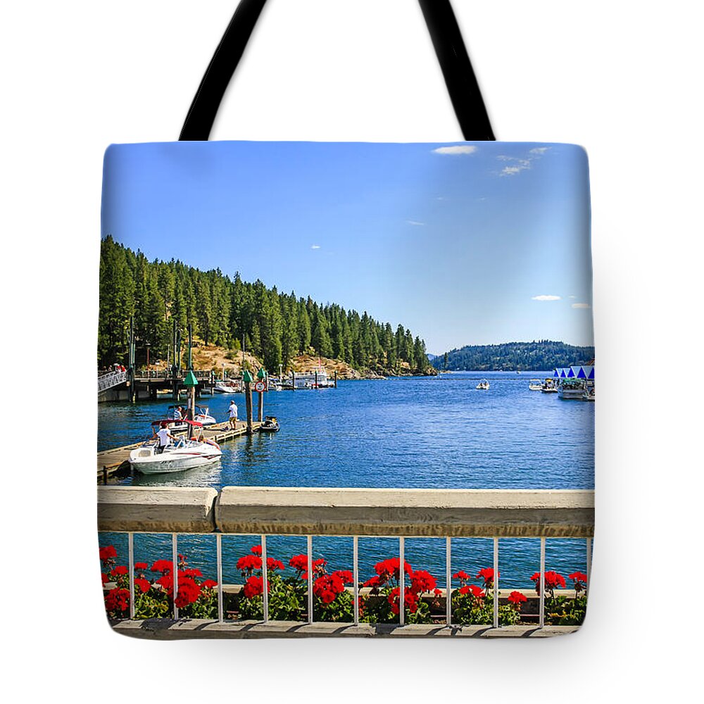 Boats; Lake; Resort; Coeur; D'alene; Idaho; Id; Scenery; Shoreline; Backdrop; Landscape; Seascape; Setting; Spectacle; Vista; View; Panorama; Scene; Setting; Terrain; Location; Outlook; Sight; Travel; Tourism; Tourist; Destination; Holiday; Vacation; Summer; Sightsee; Sights; Landmarks; Location; Popular; Places; Attraction; Visiting; Adventure; Tour; Exploring; America; Usa Tote Bag featuring the photograph Lake Coeur d'Alene by Chris Smith