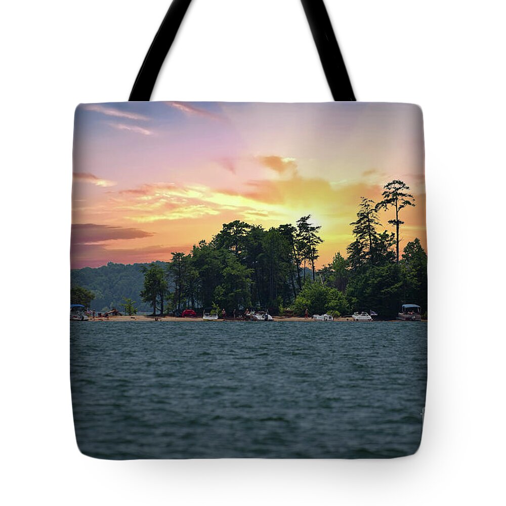 Sunrise Tote Bag featuring the photograph Lake Hartwell Sunrise in Anderson SC by Dale Powell