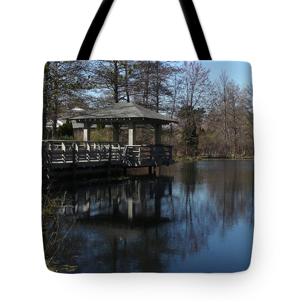 Lake Tote Bag featuring the photograph Lake House Terrace by Margie Avellino