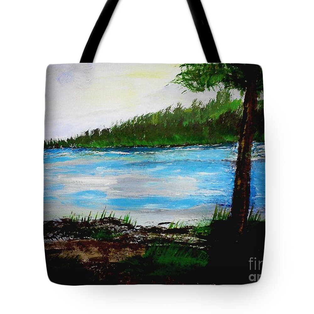 Water Tote Bag featuring the painting Lake in Virginia the Painting by Jimmy Clark