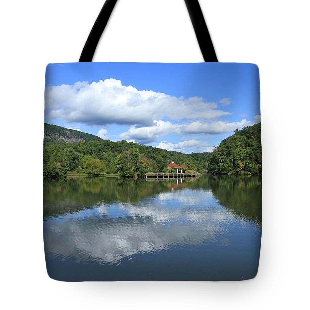 Lake Lure Tote Bag featuring the photograph Lake Lure Reflections by Karen Ruhl