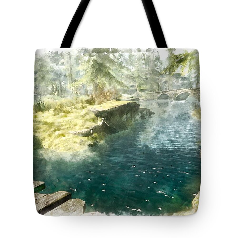 Lake Tote Bag featuring the digital art Lake by Marjan Mencin